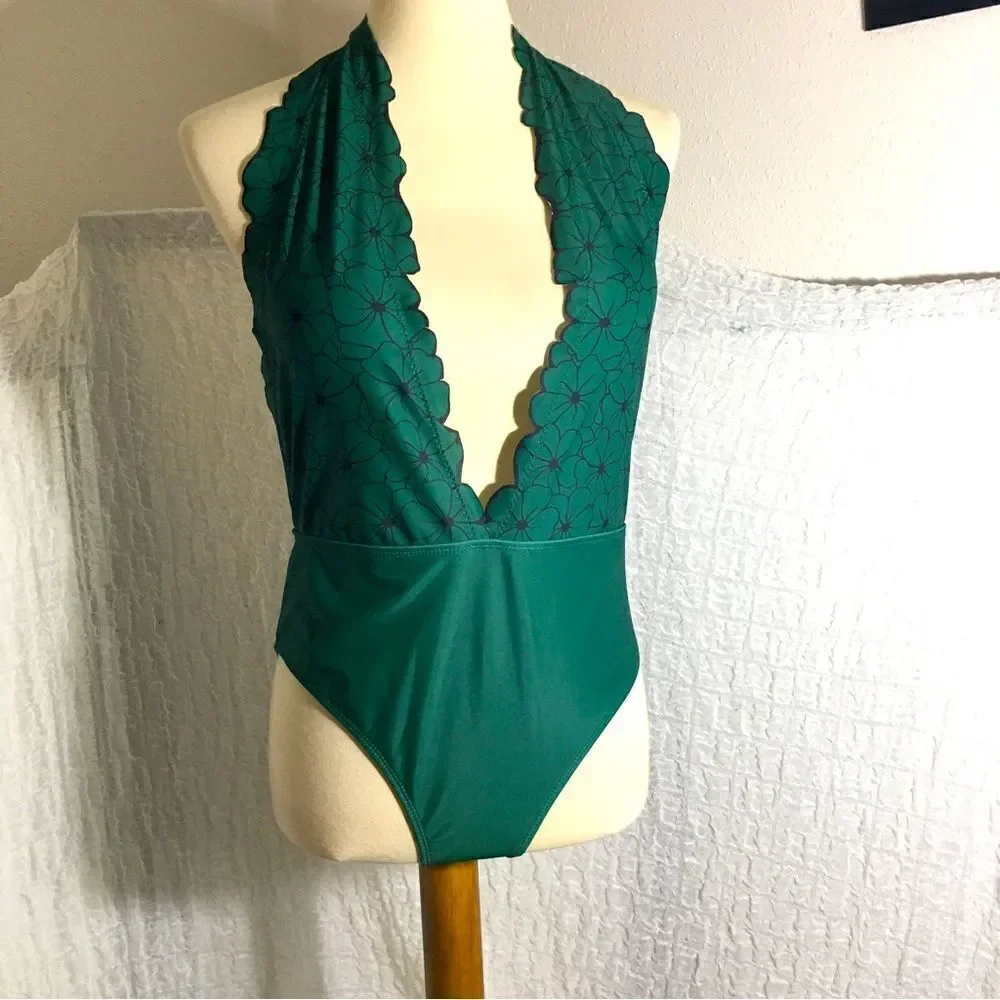 Green Floral Swimsuit & Sarong Set Size Large